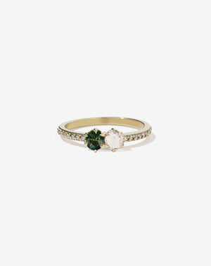 Luna Ring 0.5ct Green Sapphire and Morganite with White Diamond Pave | 9ct Yellow Gold
