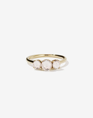 Meadowlark Jewellery’s classic Signature 3 Stone Engagement Ring in 14ct Yellow Gold, with 1ct round brilliant cut morganites. Set into our signature Meadowlark claw setting, featuring graphic lines inspired by our insignia. Pair with our bestseller, the Amelie Band Pave or Plain. One of our most timeless and beloved Ceremonial designs, made to order in New Zealand.