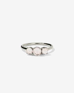 A classic three stone engagement ring in white gold with morganites.