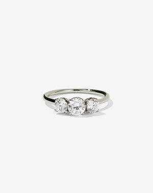 Meadowlark Jewellery’s classic Signature 3 Stone Engagement Ring in 9ct White Gold, with 1ct round brilliant cut white diamonds. Set into our signature Meadowlark claw setting, featuring graphic lines inspired by our insignia. Pair with our bestseller, the Amelie Band Pave or Plain. One of our most timeless and beloved Ceremonial designs, made to order in New Zealand.