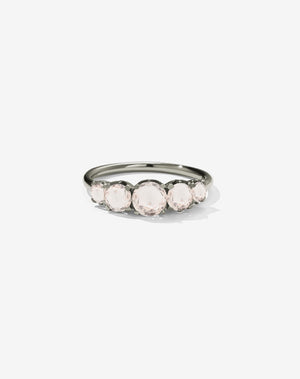 Meadowlark Jewellery’s classic Signature 5 Stone Engagement Ring in 14ct White Gold, with round brilliant cut morganites. Set into our signature Meadowlark claw setting, featuring graphic lines inspired by our insignia. Pair with our bestseller, the Amelie Band Pave or Plain. One of our most timeless and beloved Ceremonial designs, made in New Zealand.