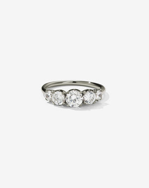 Meadowlark Jewellery’s classic Signature 5 Stone Engagement Ring in 14ct White Gold, with 1.09ct round brilliant cut white diamonds. Set into our signature Meadowlark claw setting, featuring graphic lines inspired by our insignia. Pair with our bestseller, the Amelie Band Pave or Plain. One of our most timeless and beloved Ceremonial designs, made in New Zealand.