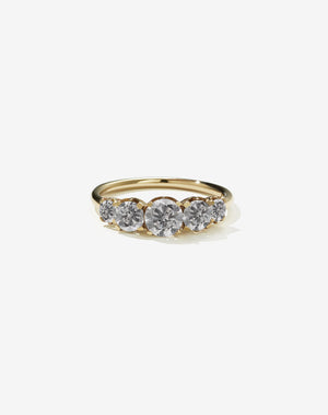 A classic yellow gold, five stone diamond engagement ring. Set with grey diamonds.