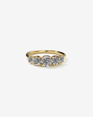 A classic yellow gold, five stone diamond engagement ring. Set with grey diamonds.