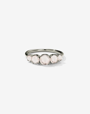 A classic white gold, five stone diamond engagement ring. Set with morganites.