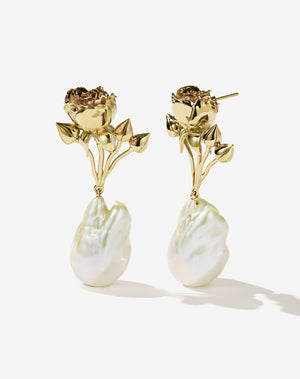 Rose Pearl Drop Earrings | 23k Gold Plated